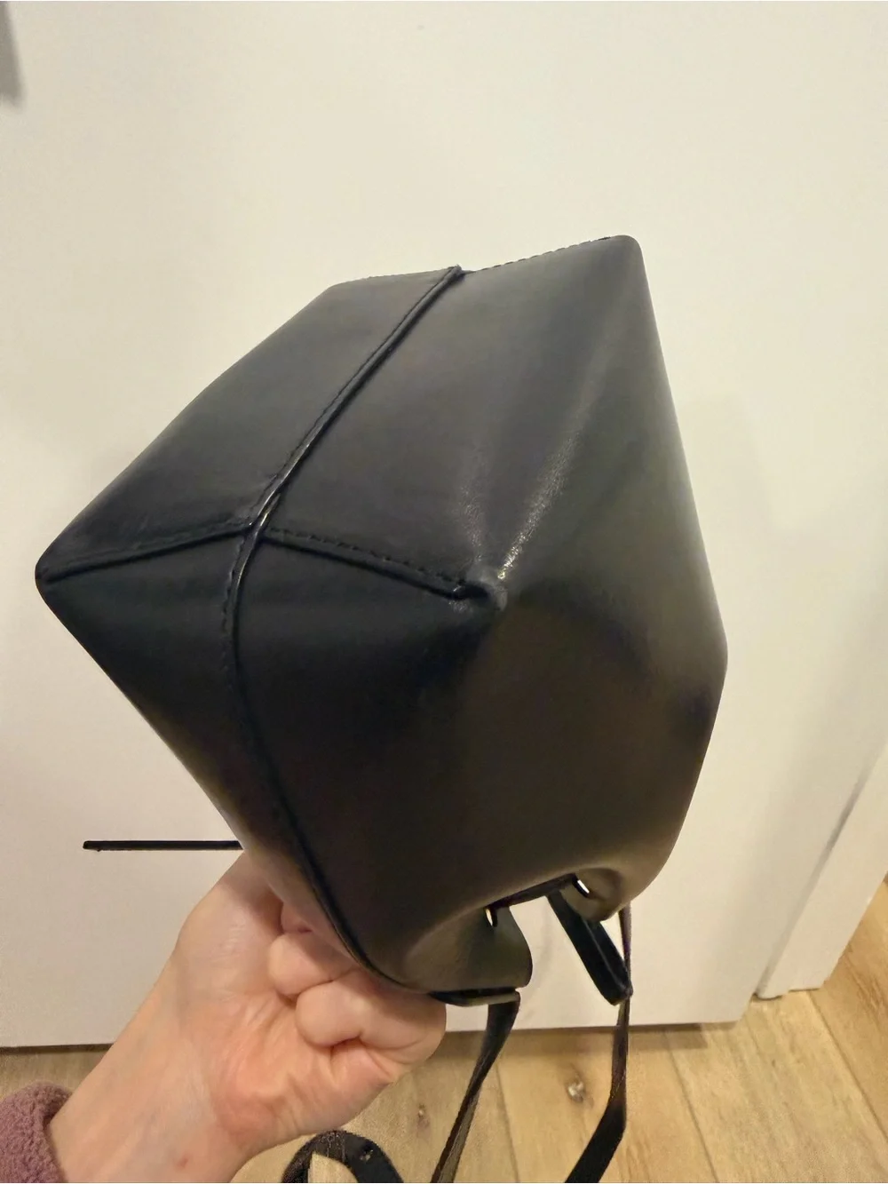 Mansur Gavriel Black Leather Drawstring Crossbody Bucket Bag mini